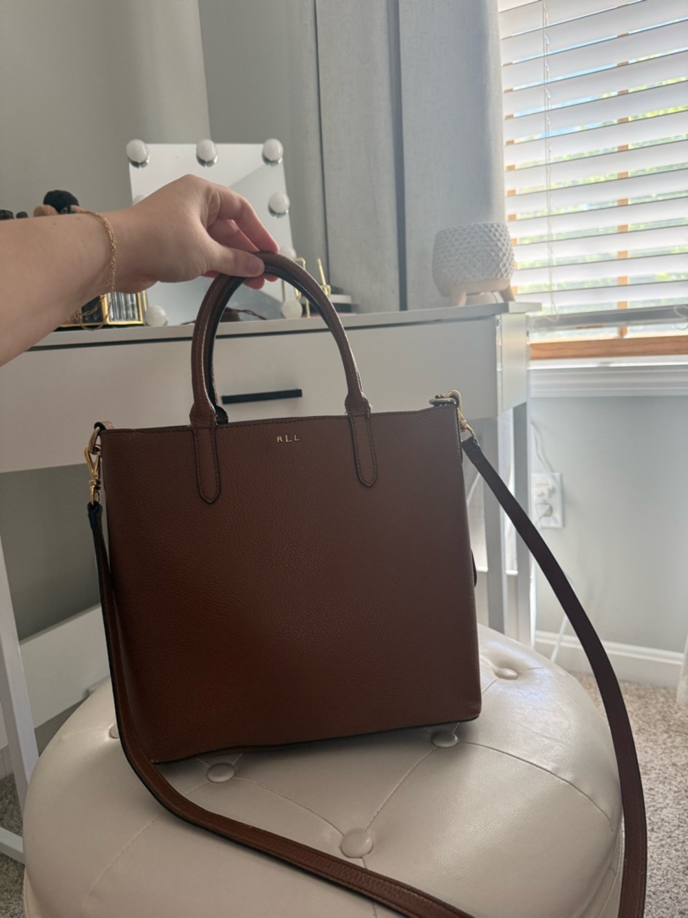 Ralph Lauren Cognac Pebbled Leather Bag with Gold Hardware - Picture 4 of 7